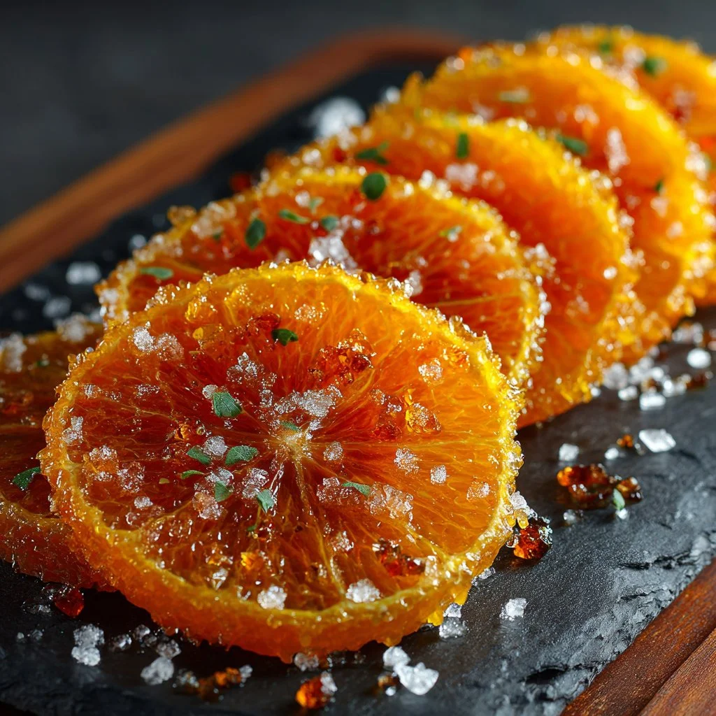 Candied orange slices adding a delightful touch to gourmet desserts