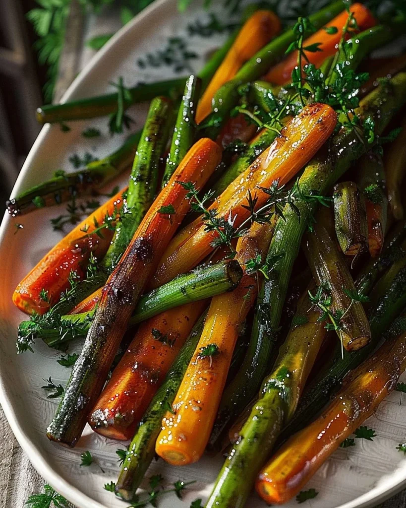 Honey glazed carrots with green beans, a vibrant and tasty vegetable dish