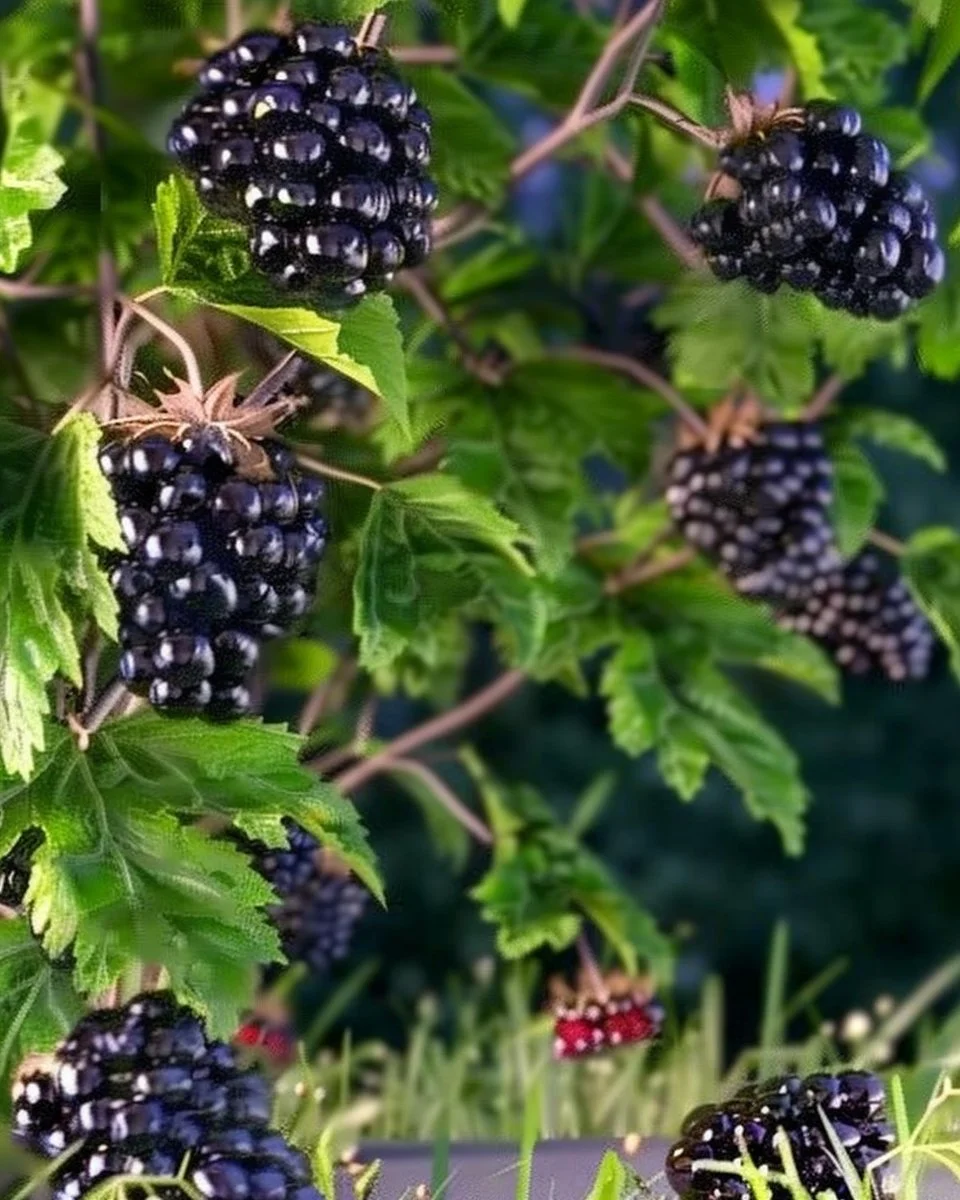 Healthy blackberry canes growing in a garden