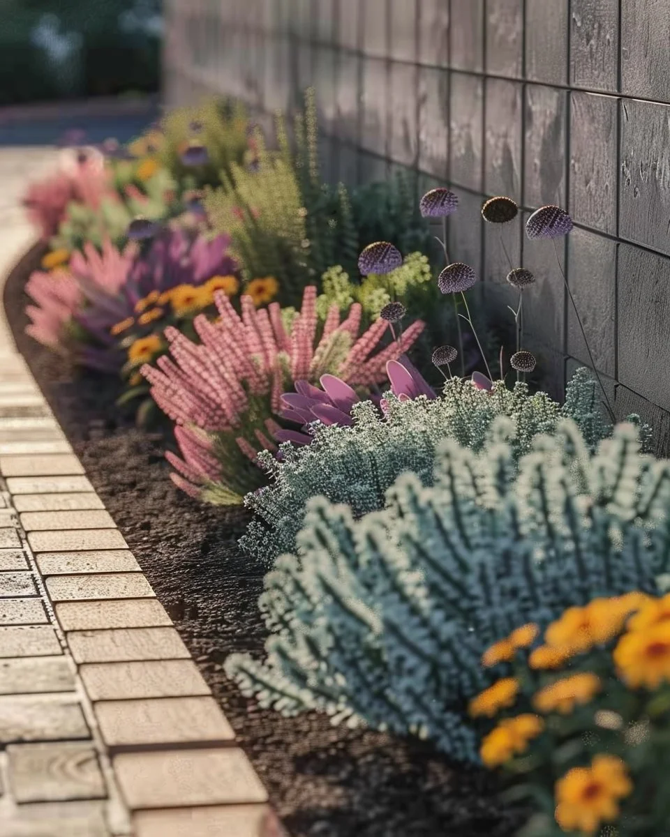 Colorful low maintenance full sun perennials blooming in a garden