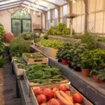 Indoor winter greenhouse filled with vibrant plants for seasonal gardening.