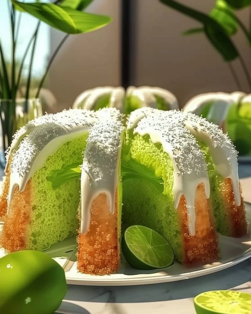 Moist Key Lime Pound Cake topped with a zesty glaze