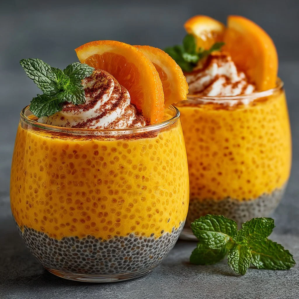 Orange Creamsicle Chia Pudding topped with orange slices and coconut flakes
