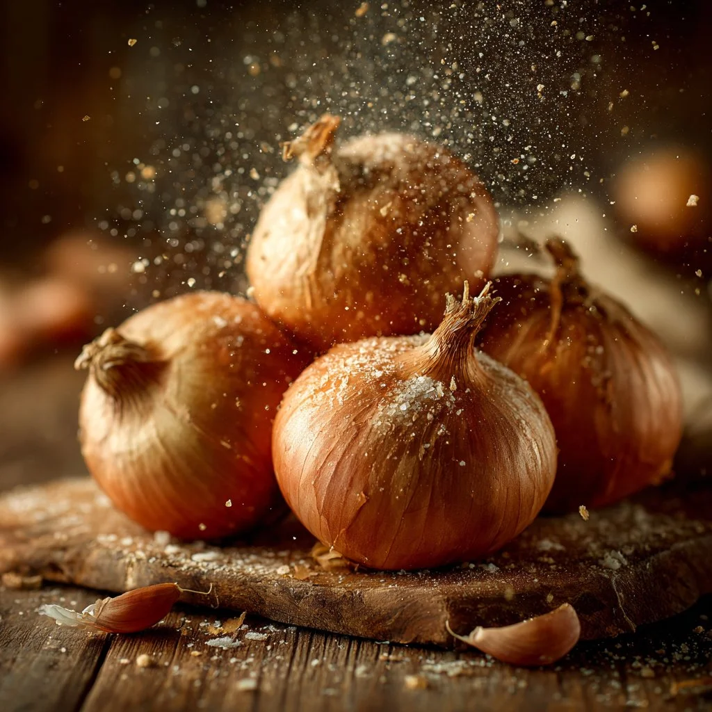 Fresh Tennessee Onions harvested and displayed in a rustic setting.