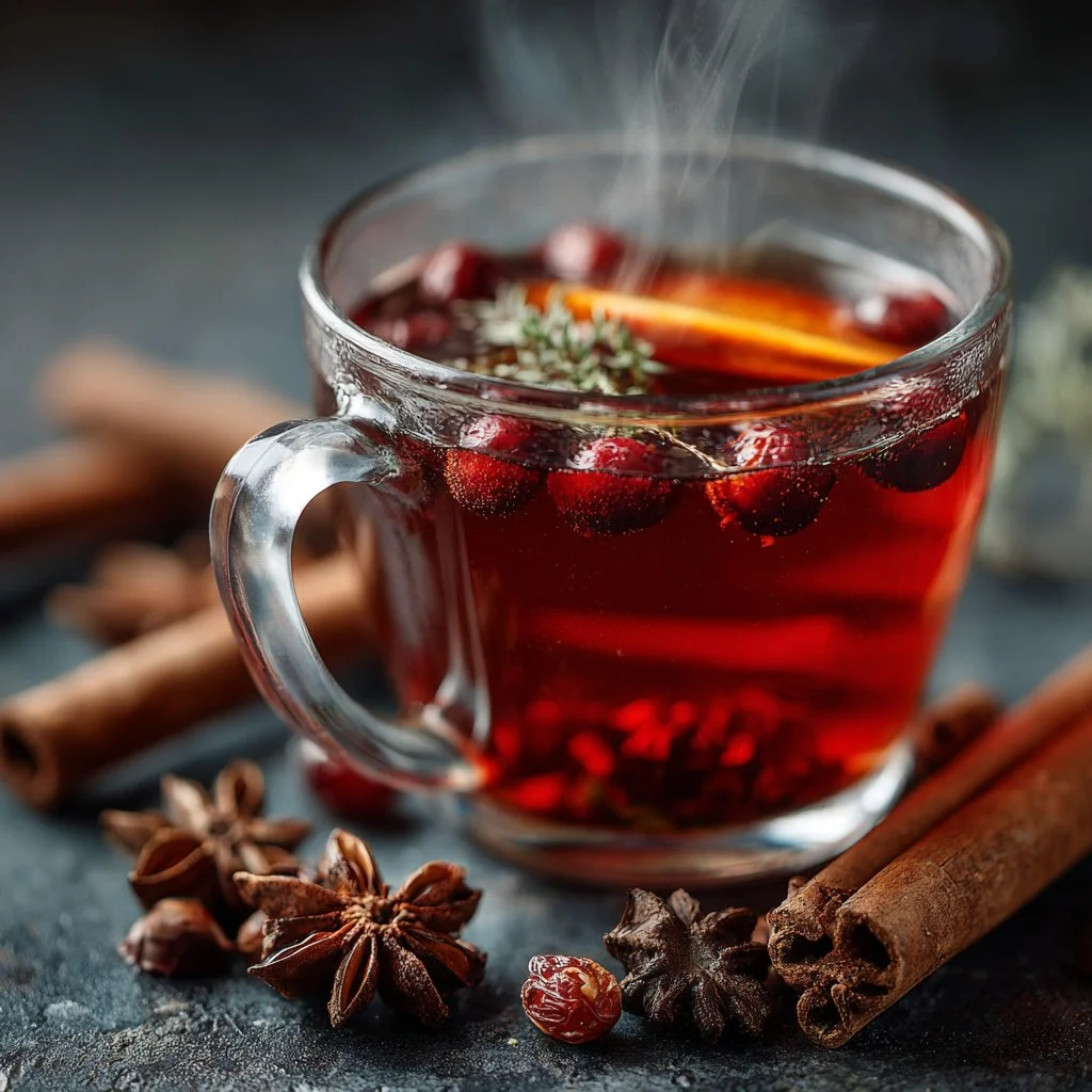 A steaming cup of winter tea blend for wellness and warmth during cold seasons