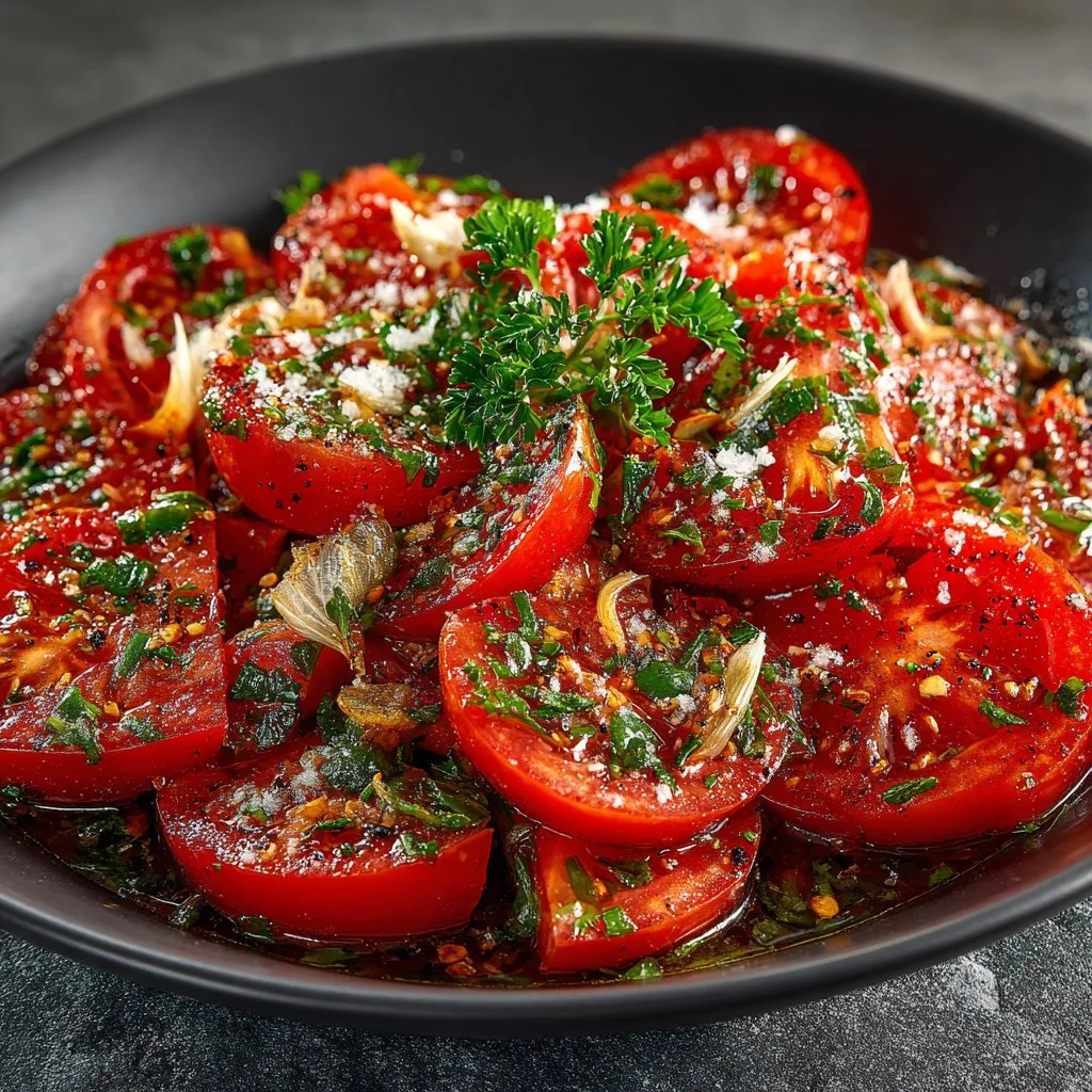 Fresh Tomato Garlic Salad with vibrant colors and herbs