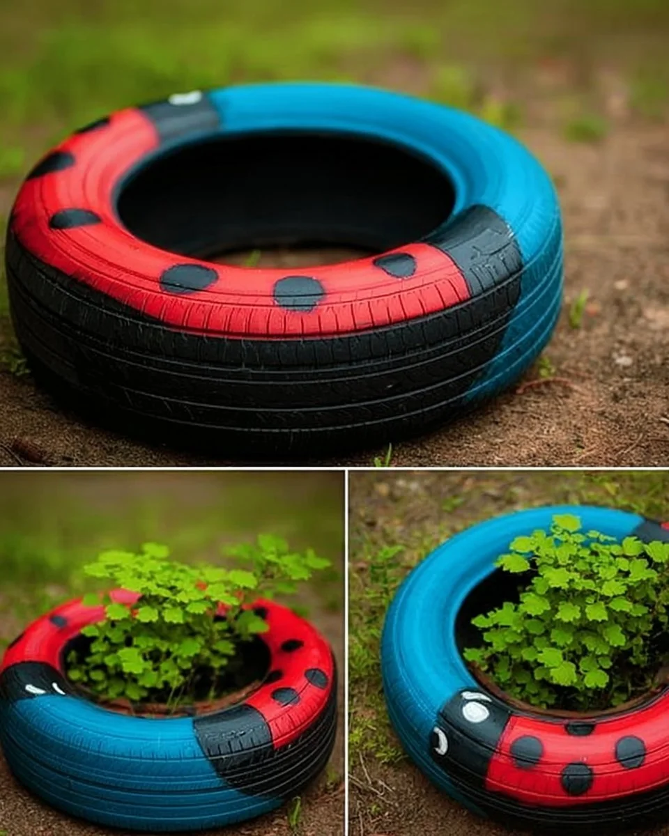 10 Painted Tyre Planter DIY Tutorial Ideas