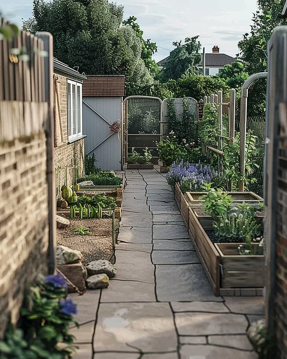 Beautiful garden design with blooming flowers and lush greenery.