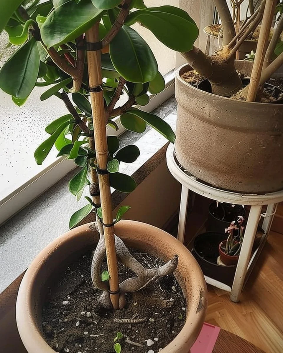 Various plants grown from cuttings displayed in pots
