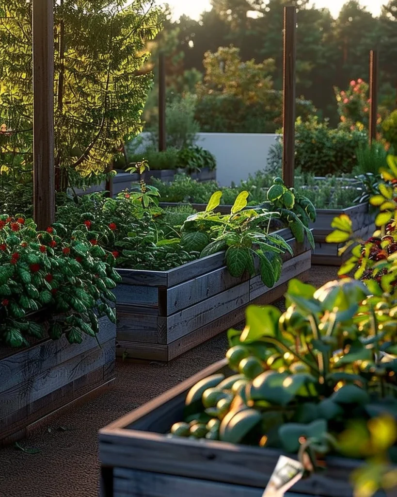 Beautifully designed vegetable garden featuring colorful plants and creative layouts.