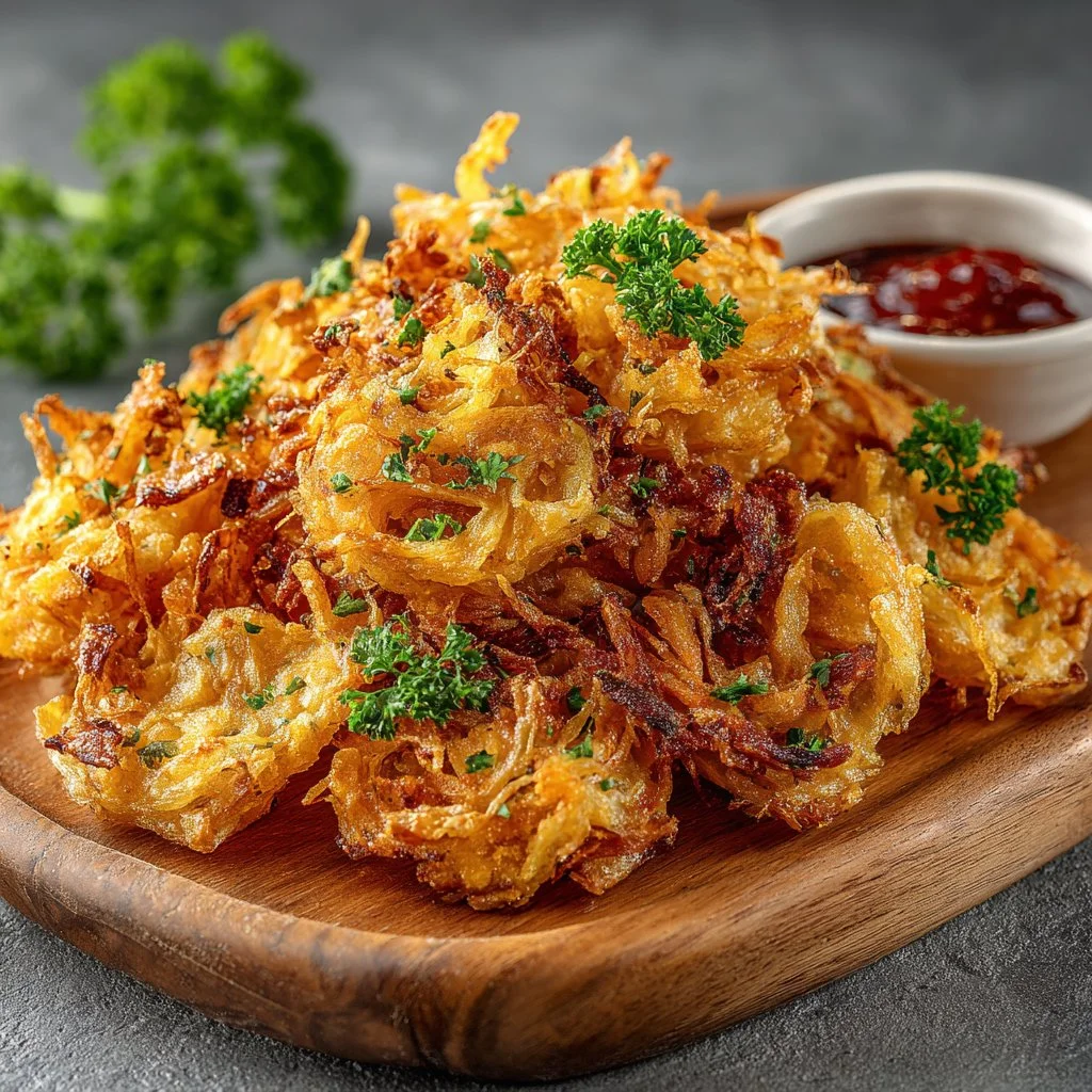 Crispy onions made in an air fryer, golden and crunchy, perfect for toppings.