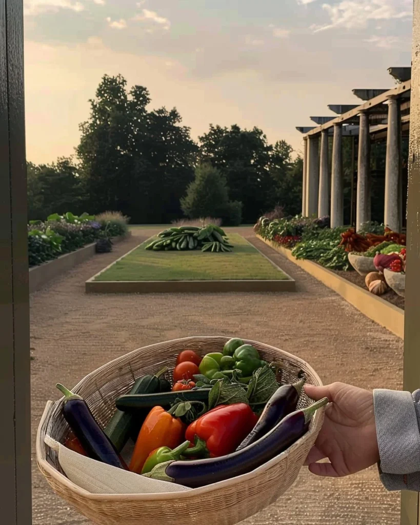 Fresh vegetables collected during a summer garden harvest.