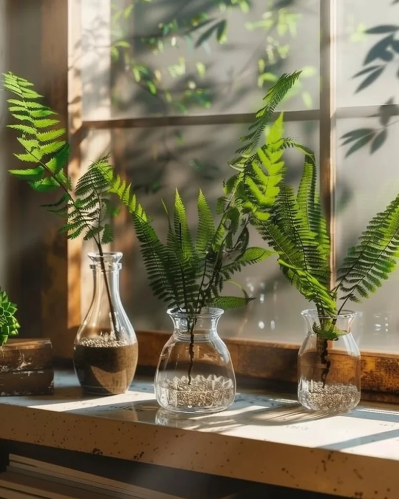 Person growing ferns in water for home gardening
