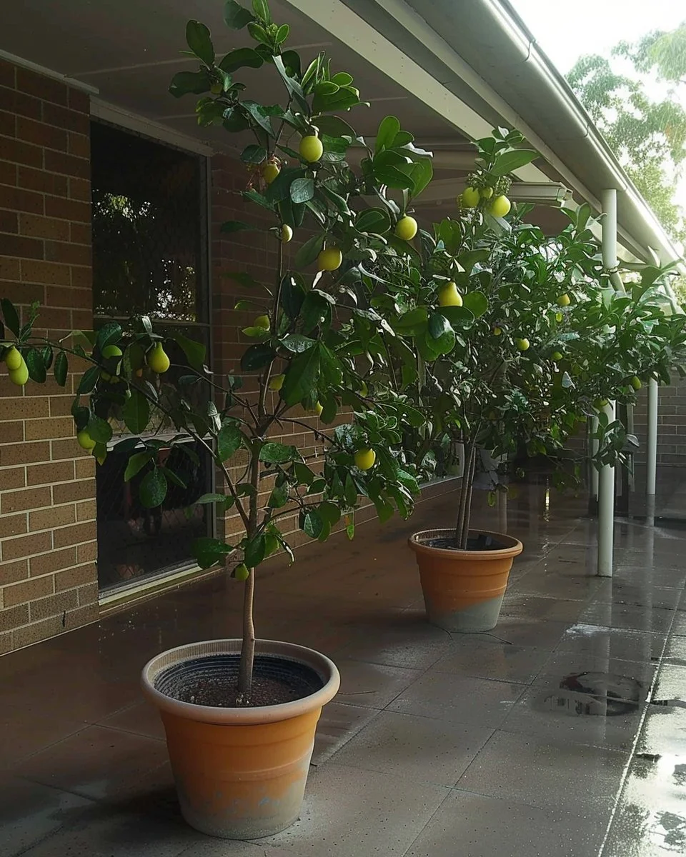 Large pots filled with healthy plants thriving in a garden setting.