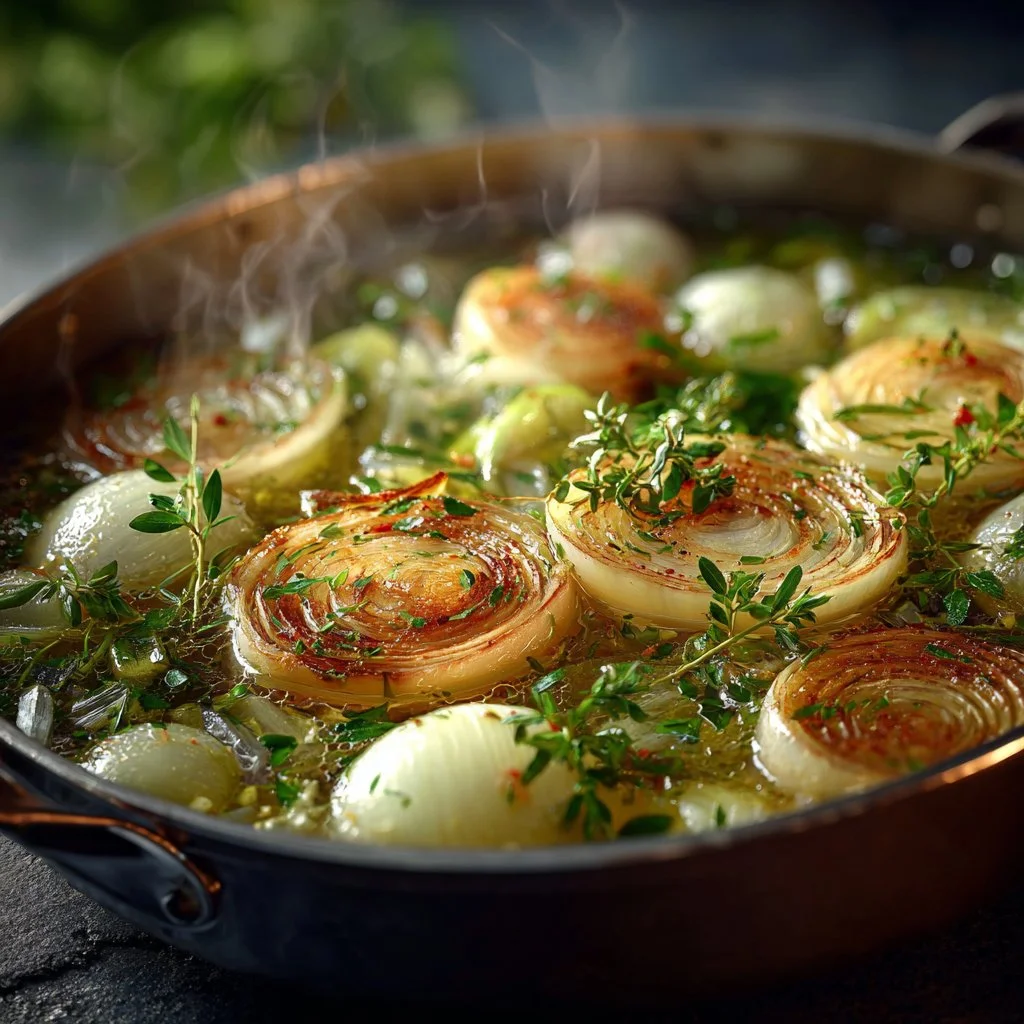 A pot of boiling onions for natural health remedies.