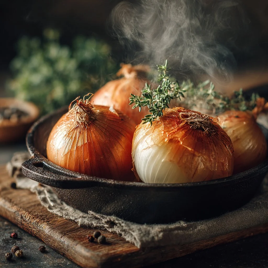 Viral TikTok onion boil recipe with ingredients and cooking steps.