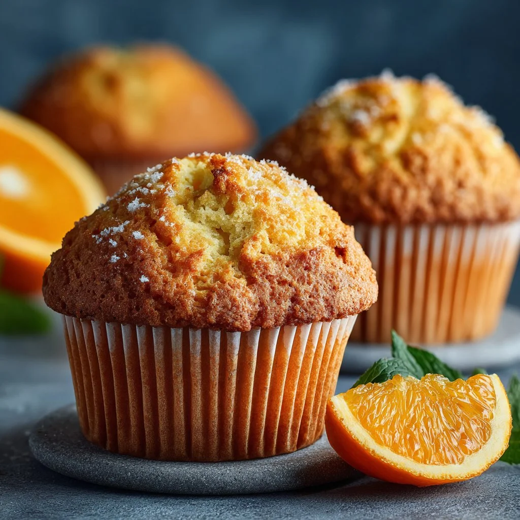 Freshly baked orange cardamom muffins on a rustic wooden table