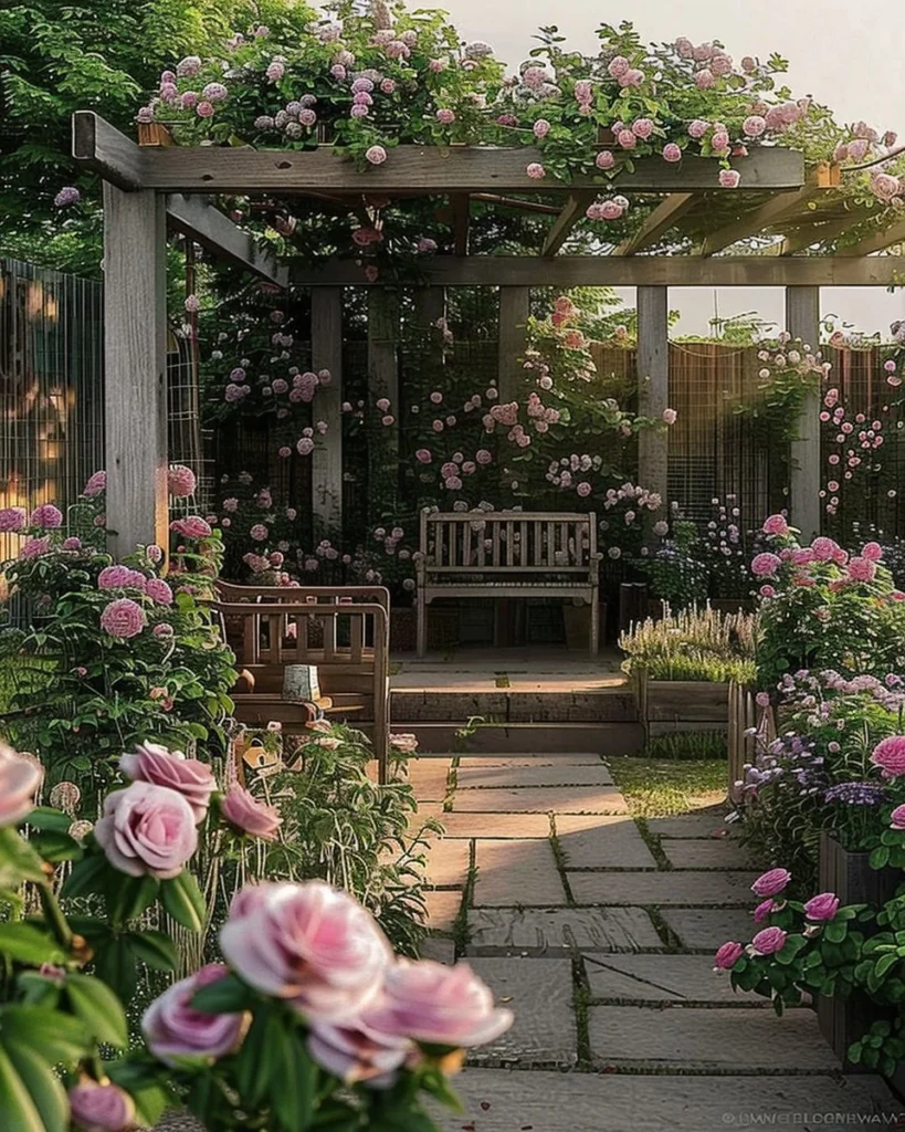 Cozy courtyard life with plants and seating arrangement