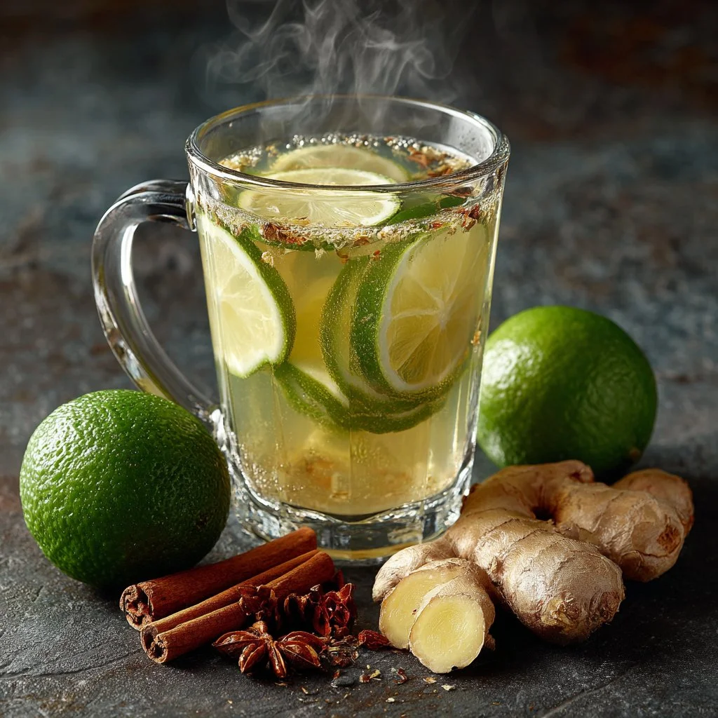 Homemade Flu Bomb Immunity Drink in a glass with fresh ingredients