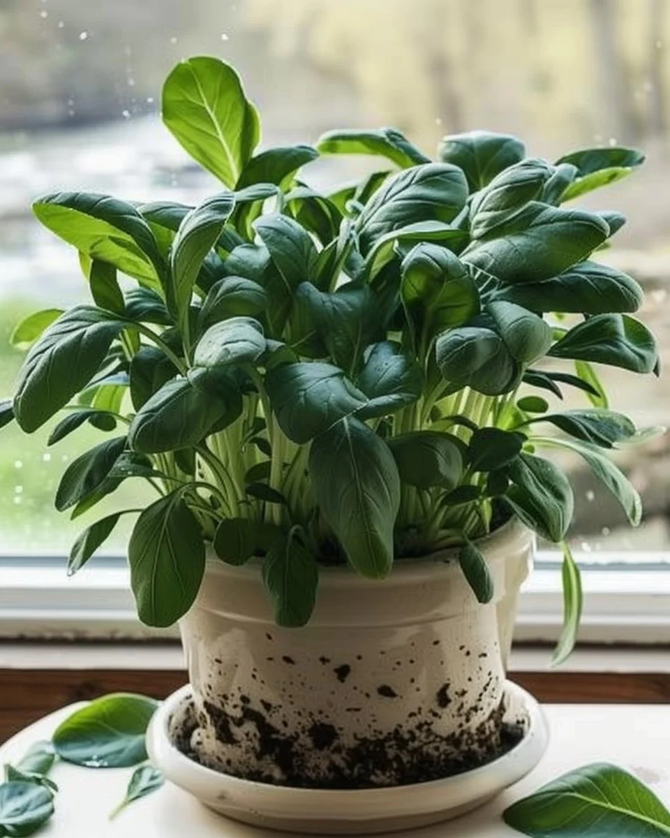 Indoor spinach plants growing in pots guide