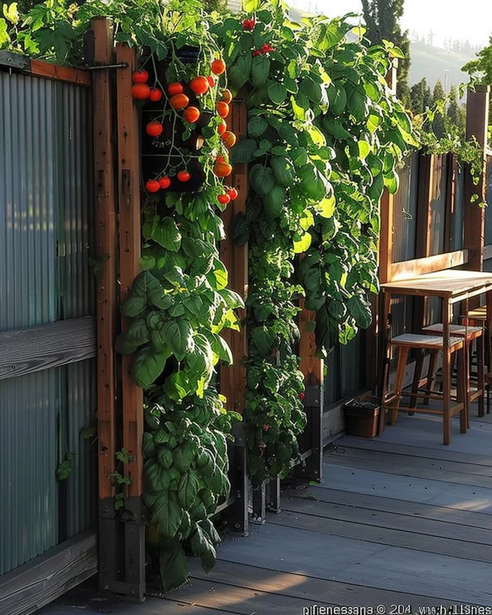 Vertical vegetable garden showcasing space-saving planting techniques.